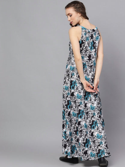 Women's  Blue Printed Maxi Dress