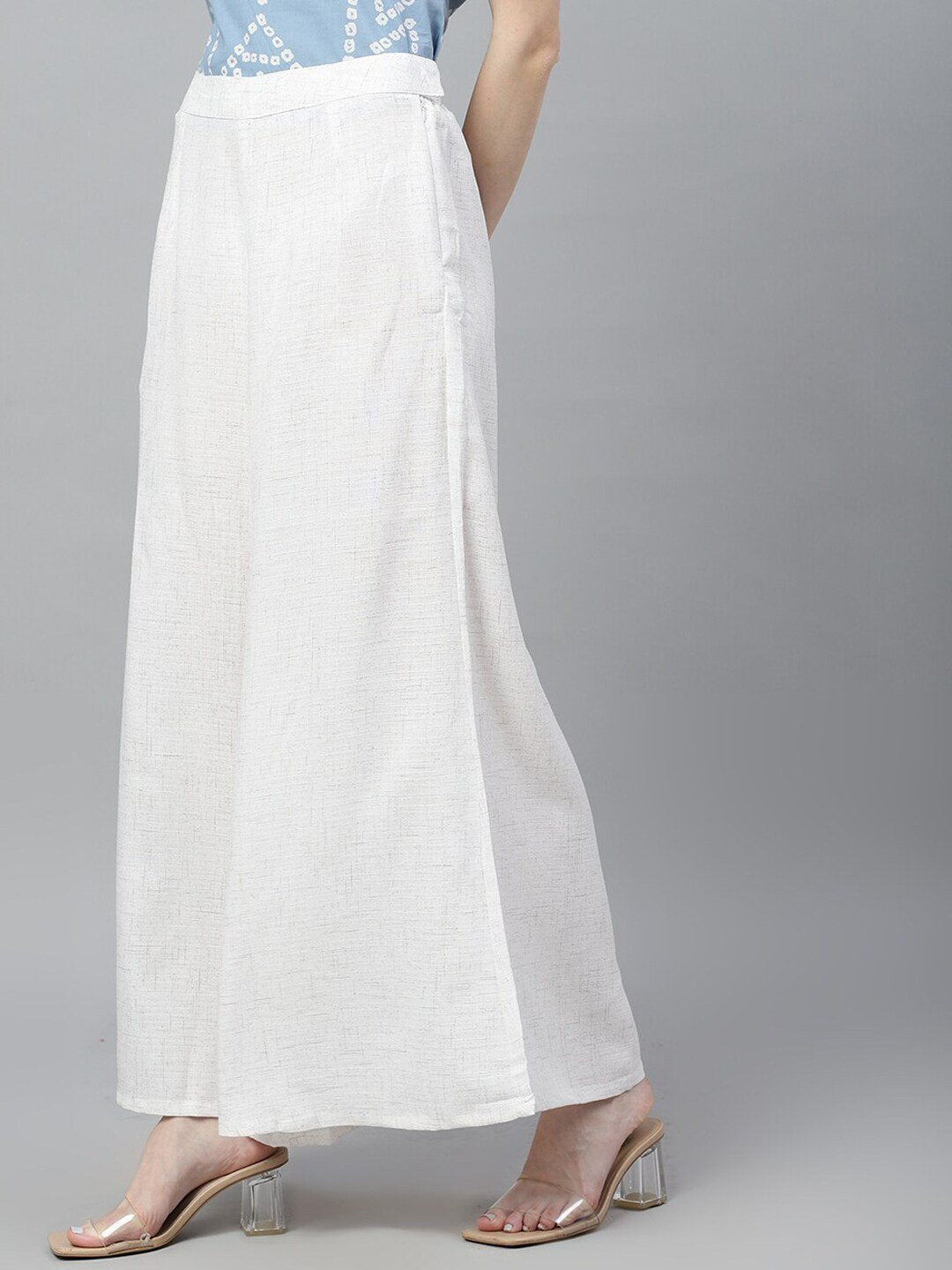 Women's  White Self Design Flared Palazzos
