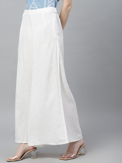 Women's  White Self Design Flared Palazzos