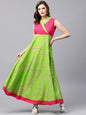 Women's  Green & Pink Striped Maxi Dress