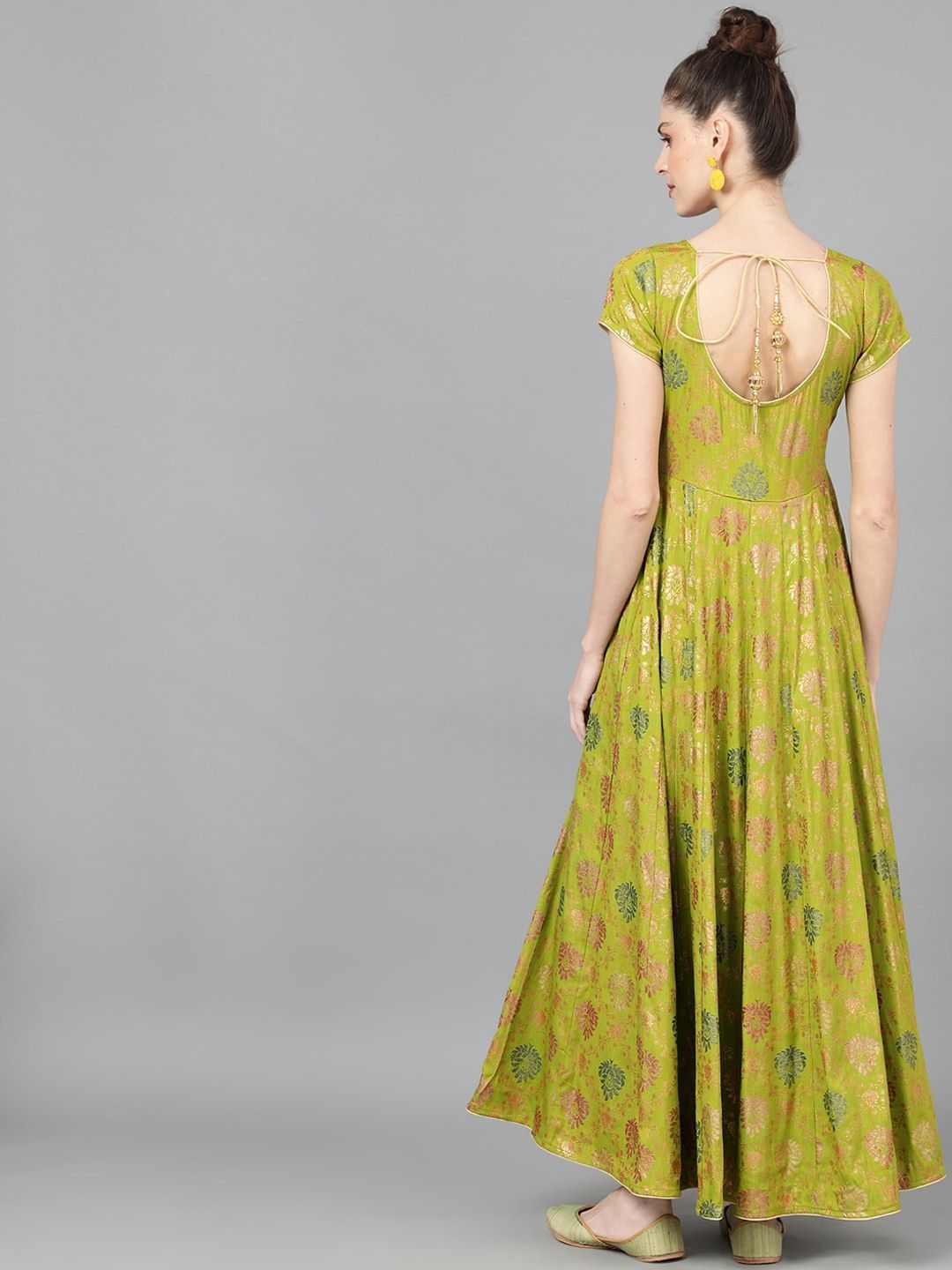 Women's  Green Printed Ethnic Maxi Dress