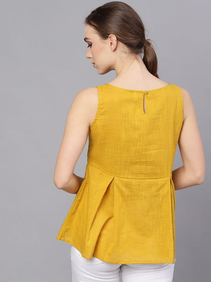Women's  Mustard Yellow Solid Peplum Top