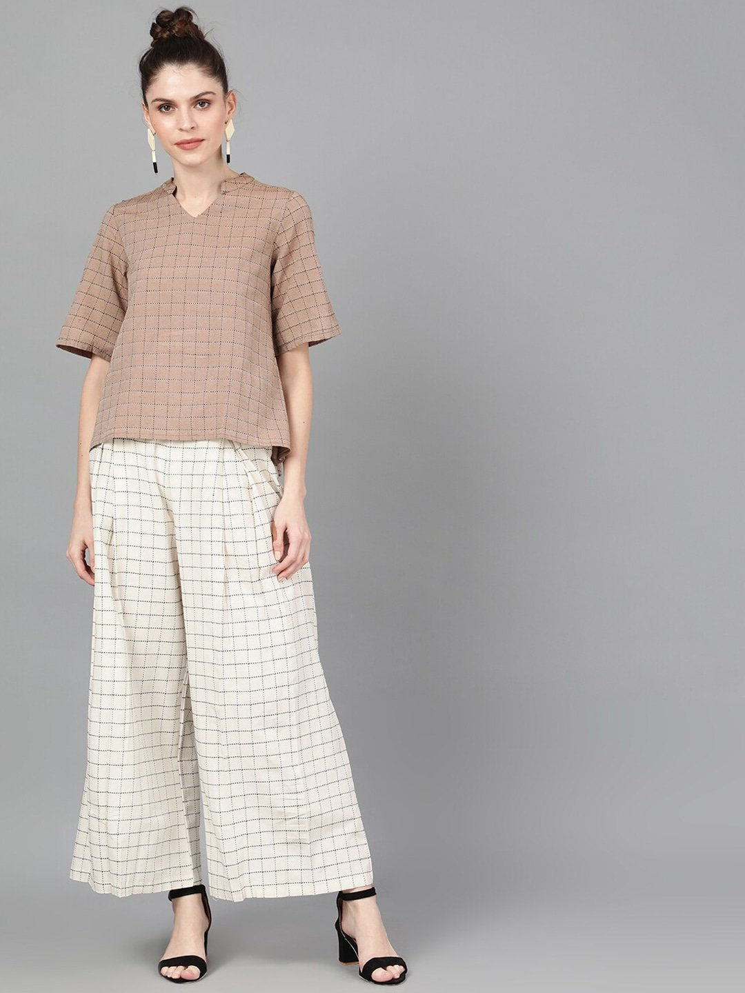 Women's  Brown & Black Checked Top