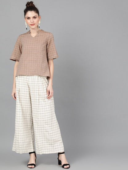 Women's  Brown & Black Checked Top