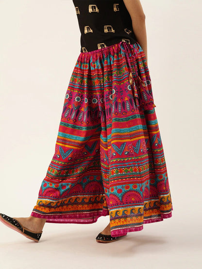 Women's Pink & Yellow Printed Flared Palazzos