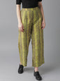 Women's  Lime Green & Coffee Brown Snakeskin Print Cropped Straight Palazzos