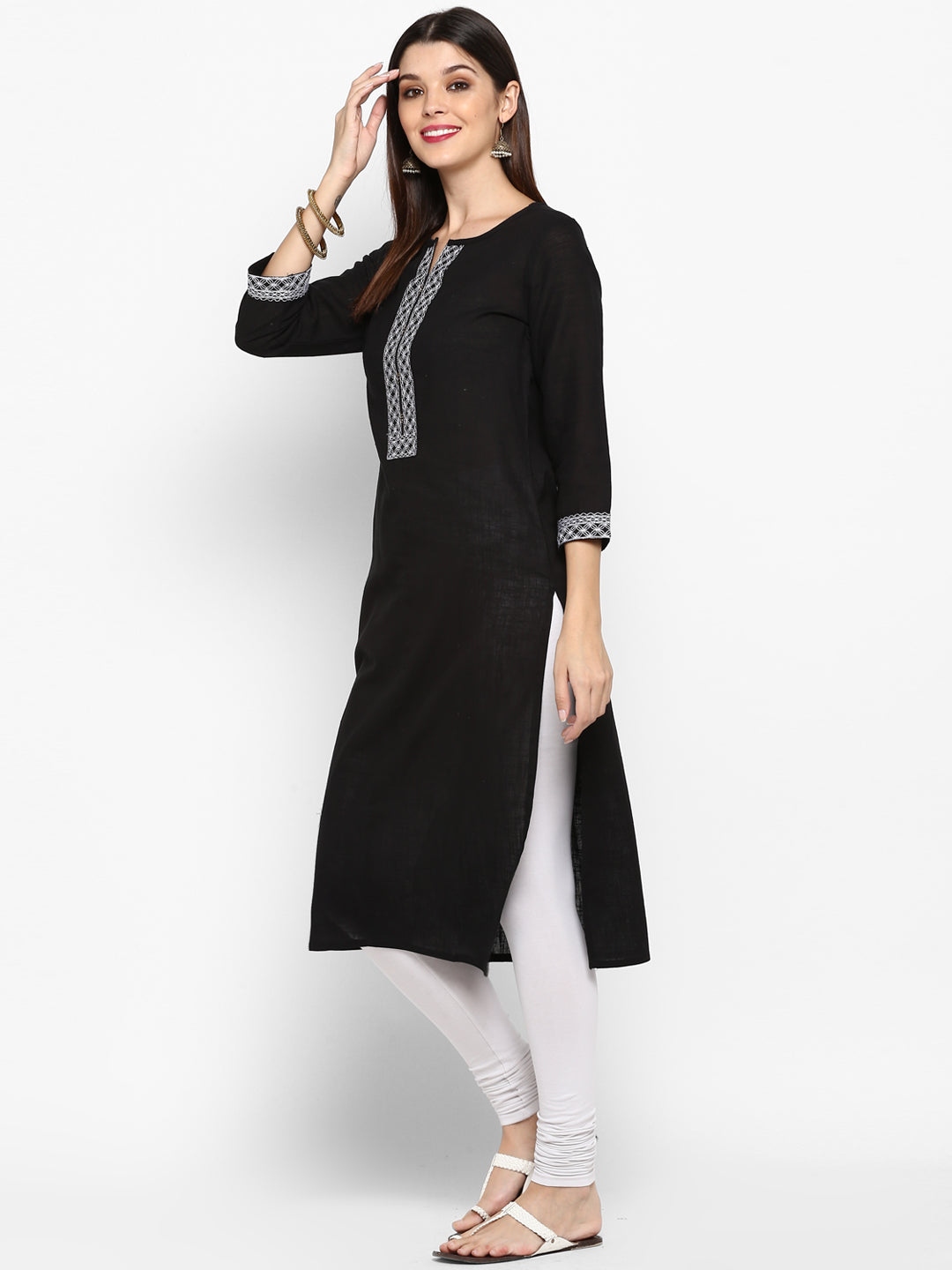 Women's Black Cotton Straight Kurta By Vbuyz (1
