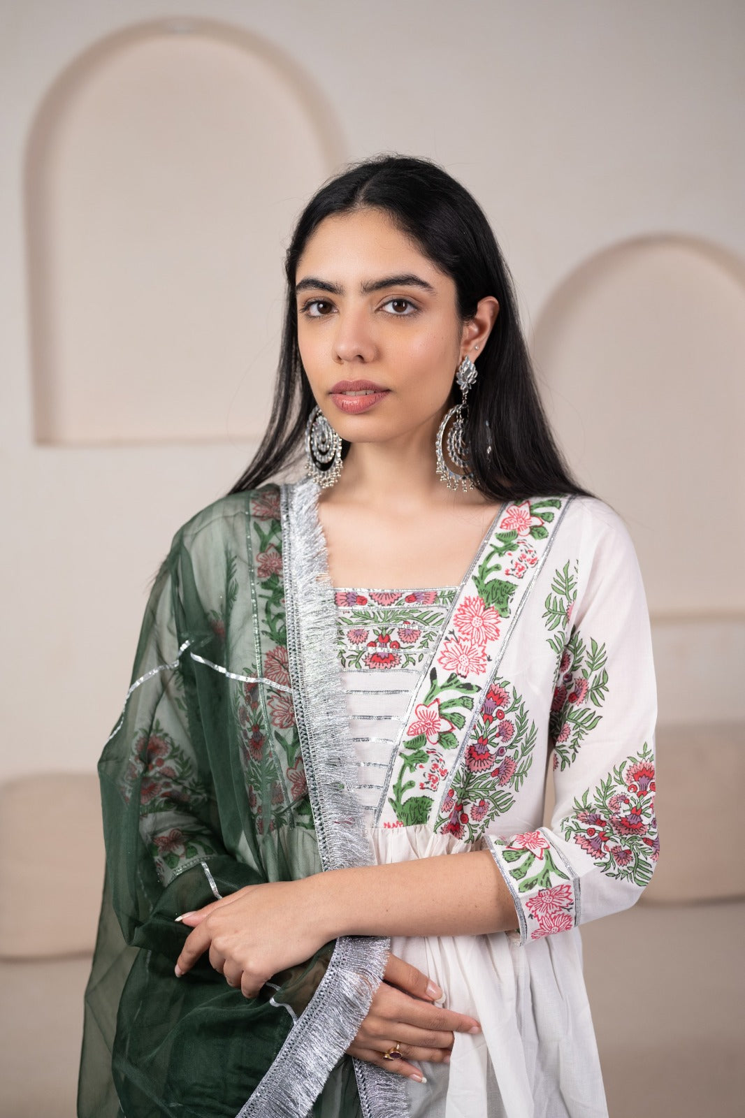 Womenâ€™s White Anarkali Gown with Dupatta by Myshka-