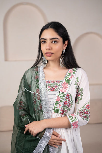 Womenâ€™s White Anarkali Gown with Dupatta by Myshka-