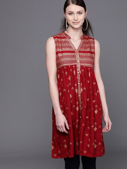 Couture Women's 's Maroon & Golden Printed Tunic