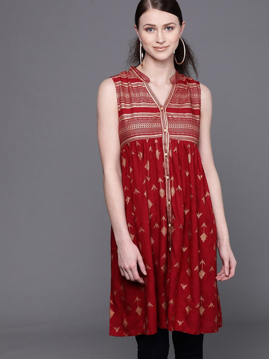 Couture Women's 's Maroon & Golden Printed Tunic