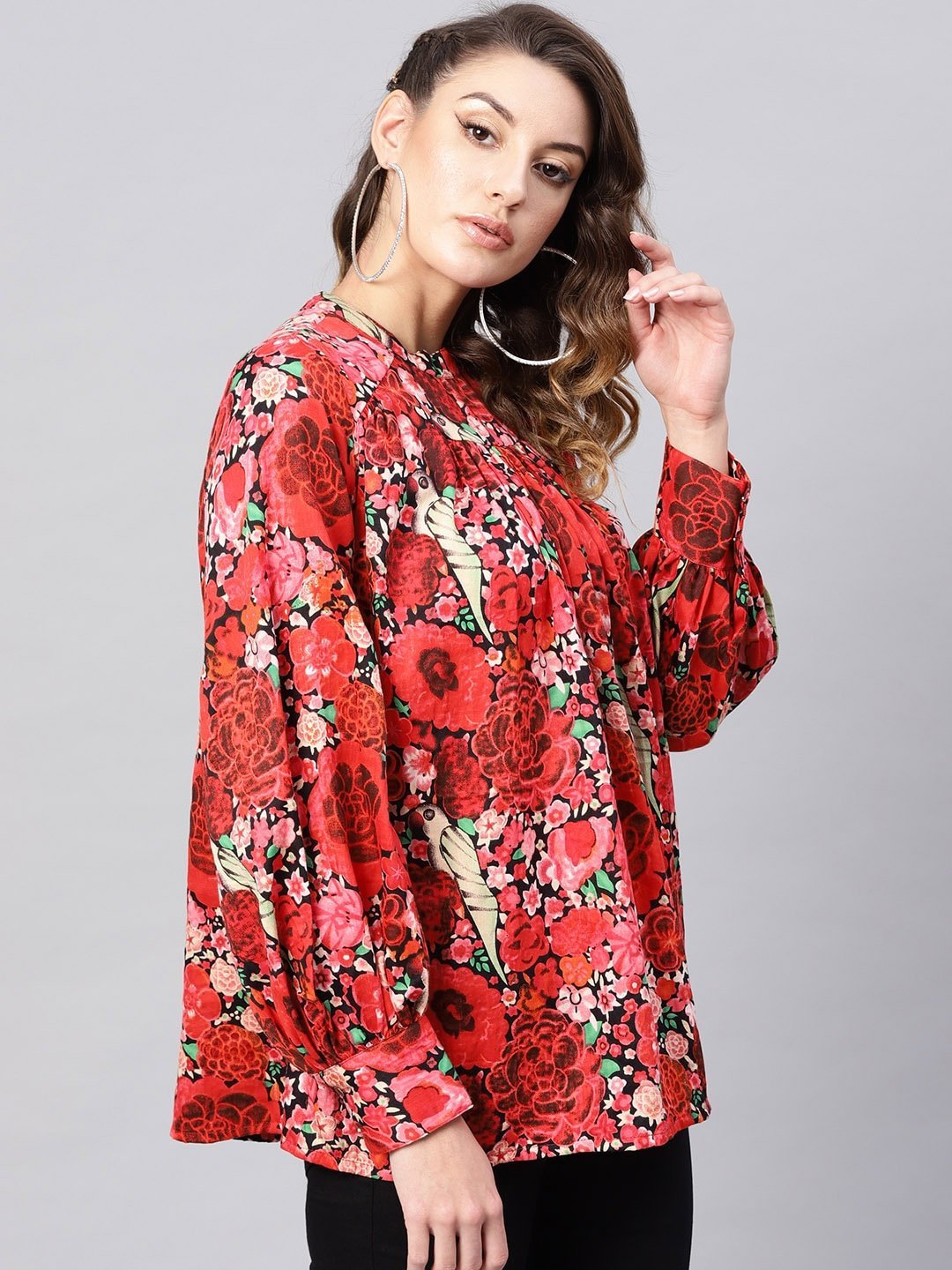 Women's Red & Black Printed Tunic
