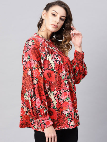 Women's Red & Black Printed Tunic