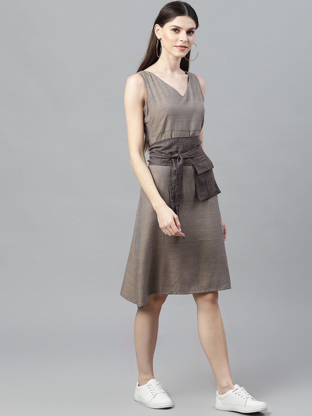 Women's  Grey Solid A-Line Dress
