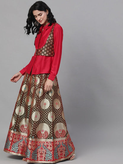 Women's Olive Green Ready to Wear Lehenga with Blous