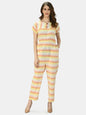 Women's Multicolor Cotton Printed Short Sleeve Round Neck Casual Jumpsuit