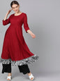 Women's  Maroon Black Solid Anarkali Kurta