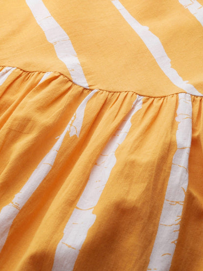 Women's  Mustard Yellow & White Striped A-Line Dress