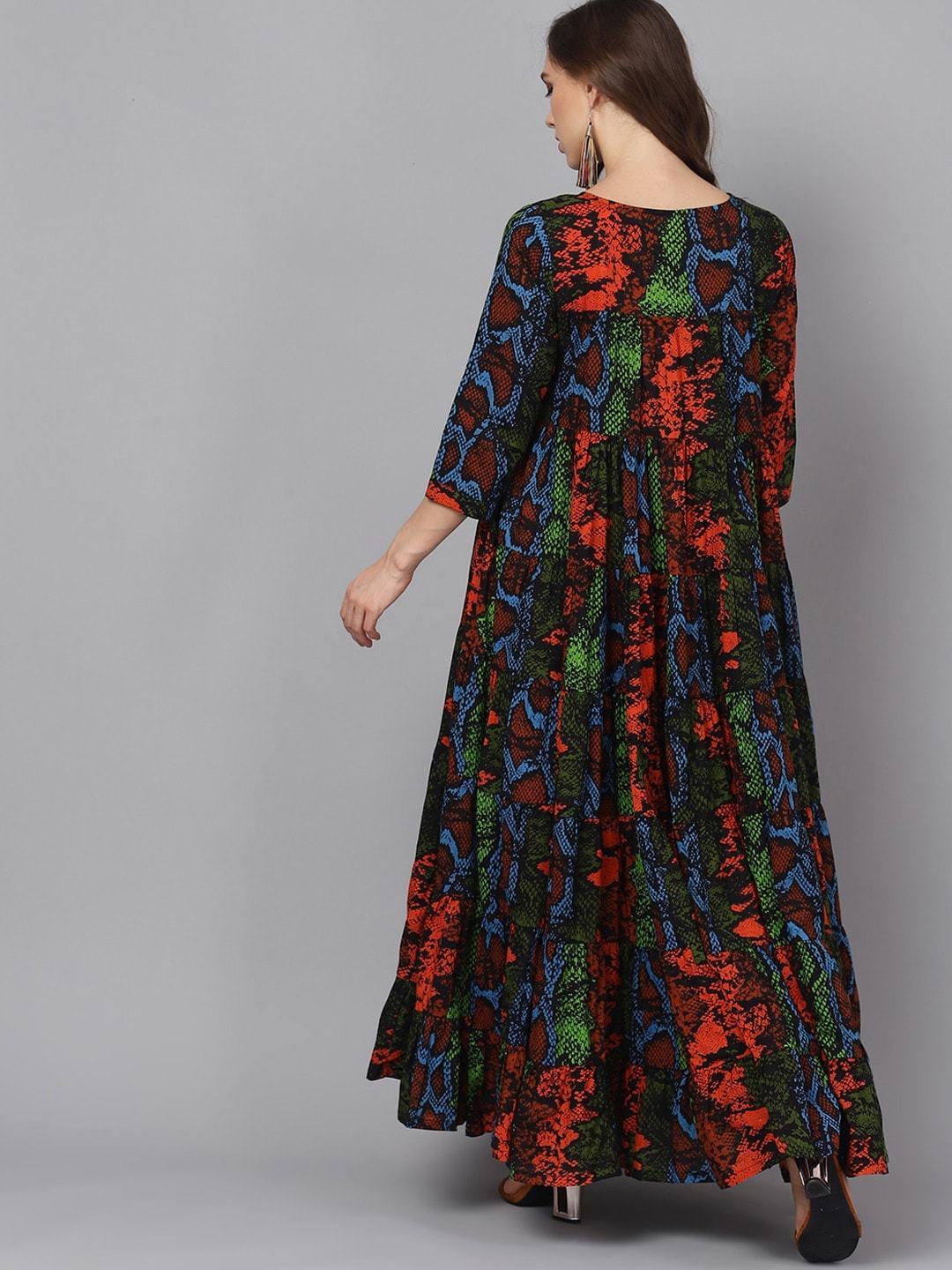 Women's  Multicoloured Animal Printed Maxi Dress