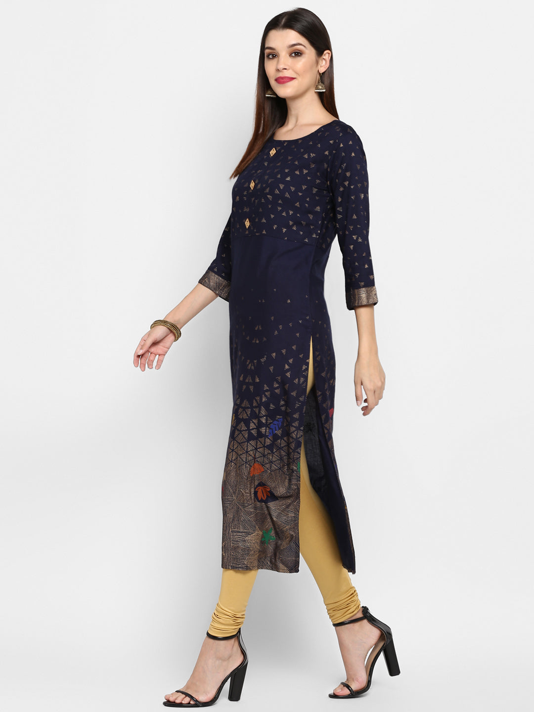 Women's Navy Blue Rayon Kurta By Vbu