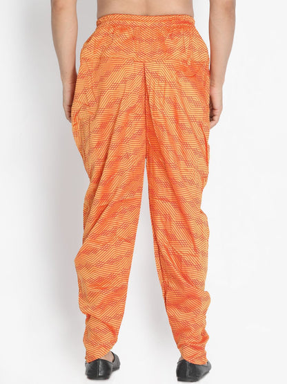 Men's Orange Cotton Silk Blend Dhoti