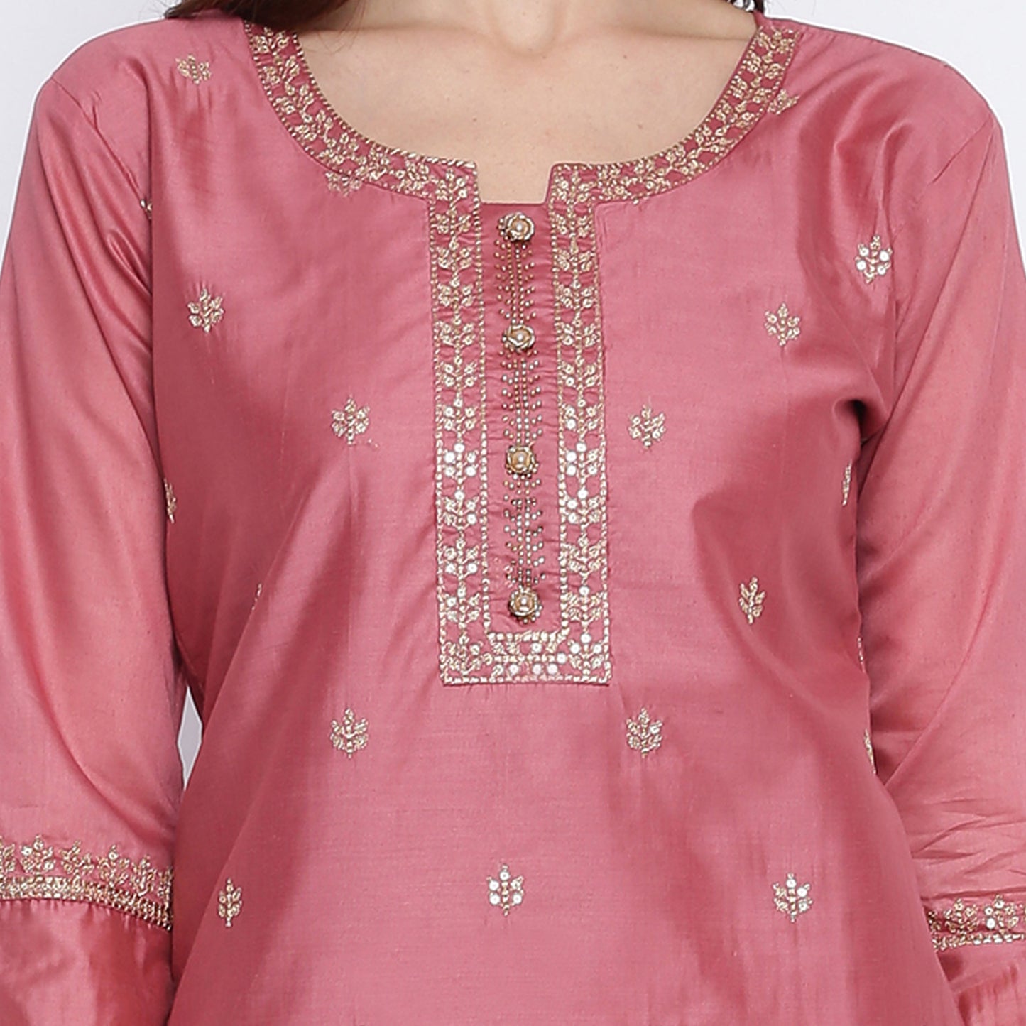 Women's Sequence Work/Hand Work Straight Chanderi Dark Peach Kurta Only