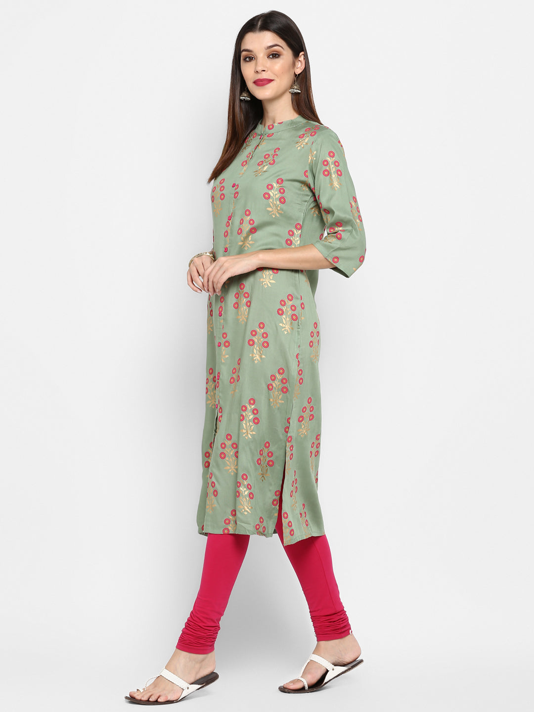 Women's Light Green Rayon Kurta By Vbu