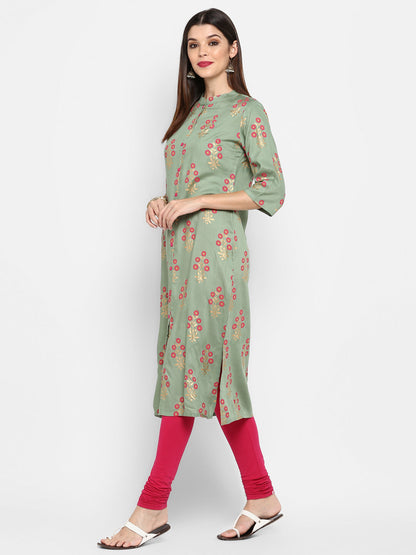 Women's Light Green Rayon Kurta By Vbu