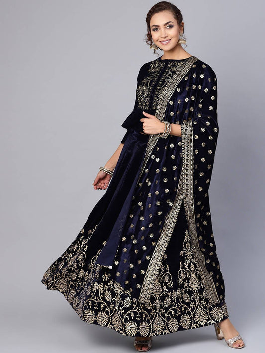 Buy_Women's_Navy_Velvet_Embellished_Dupatta_Online_Trendia