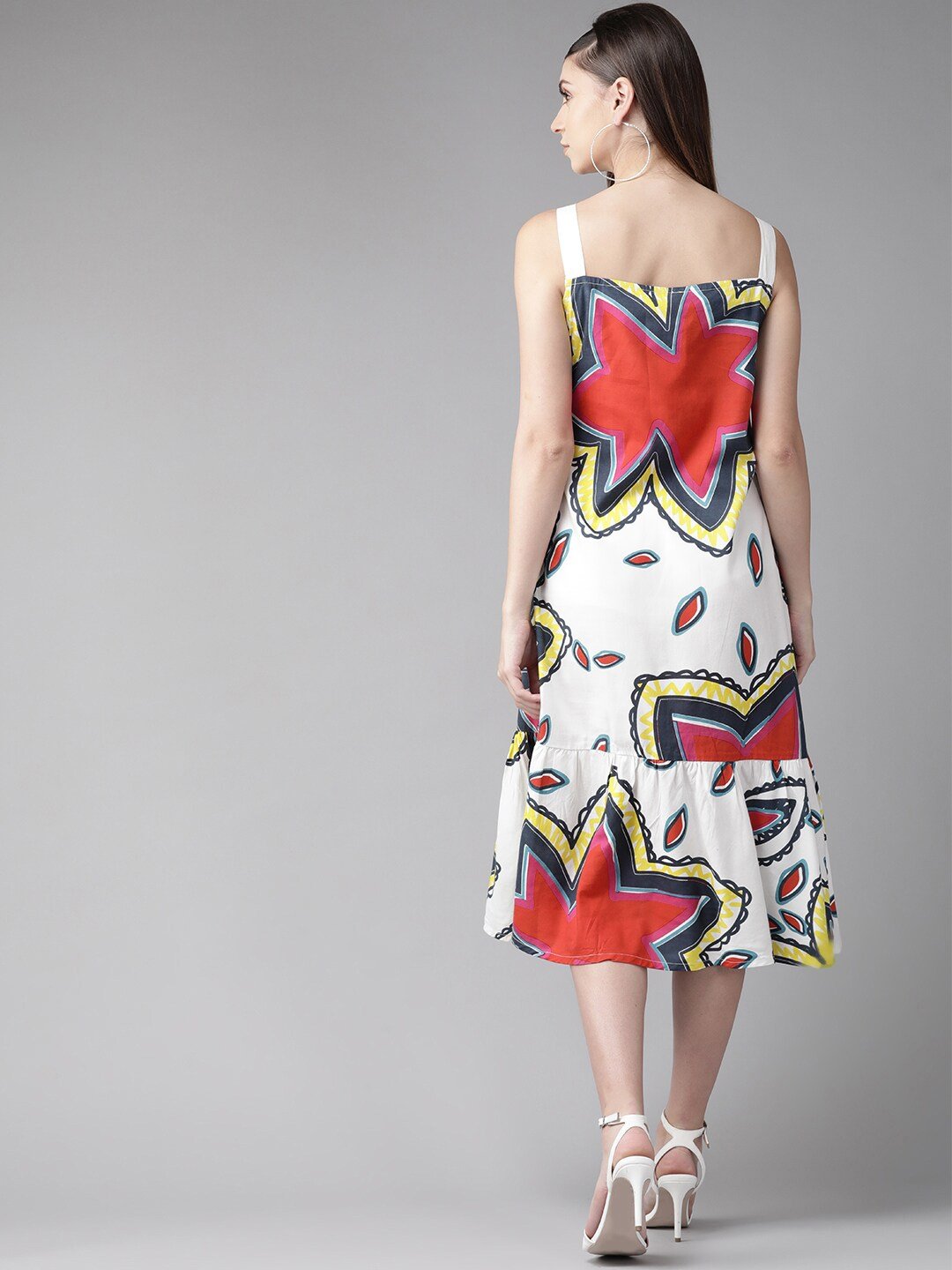 Women's  White Printed A-Line Dress