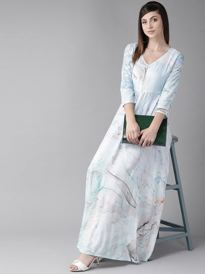 Women's  Sea Green & Blue Printed Maxi Dress