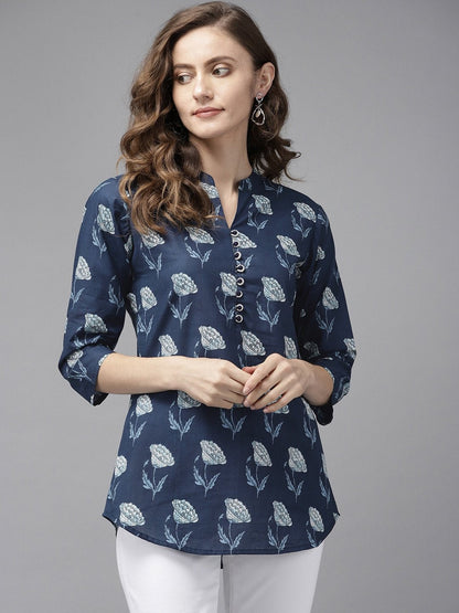 Women's Navy Blue & Offwhite Printed Tunic