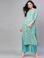 Women's  Blue & Grey Printed Kurta with Palazzos
