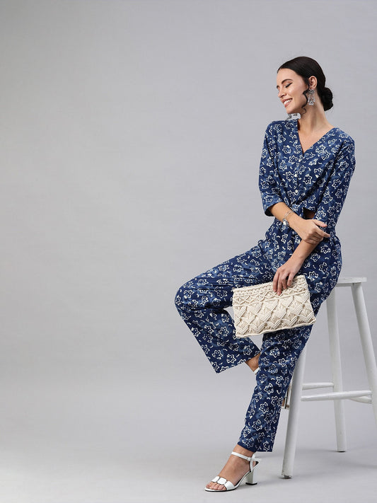 Women's Indigo Block Print Co Ord Set