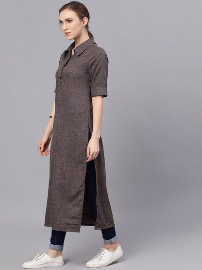Women's  Blue & Grey Woven Design Pathani Kurta
