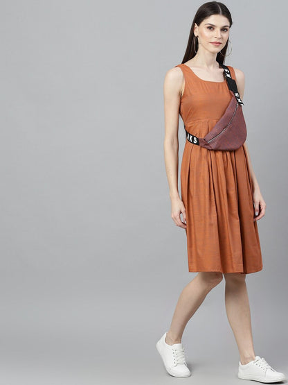 Women's  Orange Solid A-Line Dress