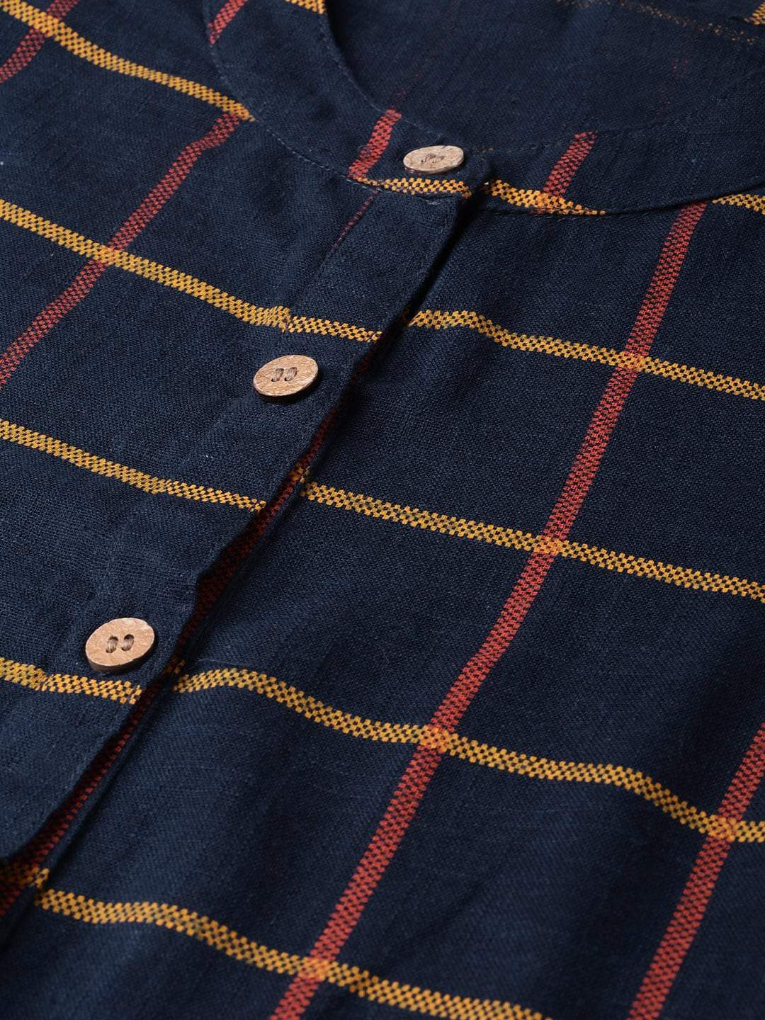 Women's  Navy Blue & Yellow Checked Kurta with Palazzos