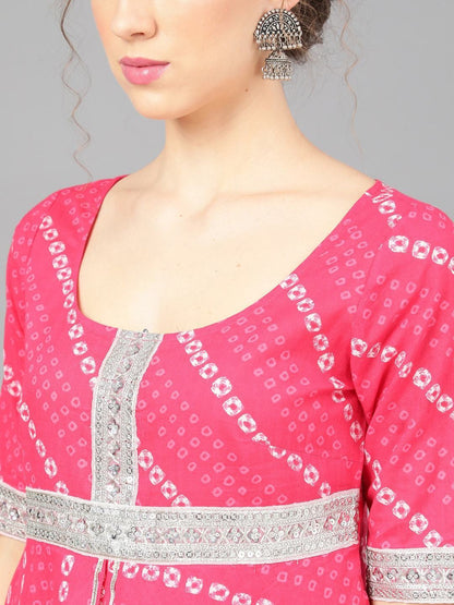 Women's  Pink & White Printed Anarkali Kurta