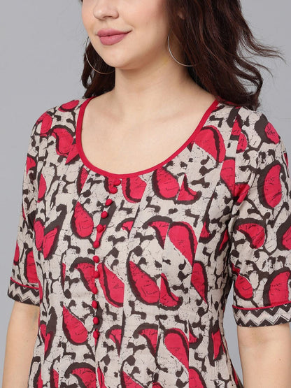 Women's  Brown & Pink Printed Anarkali Kurta