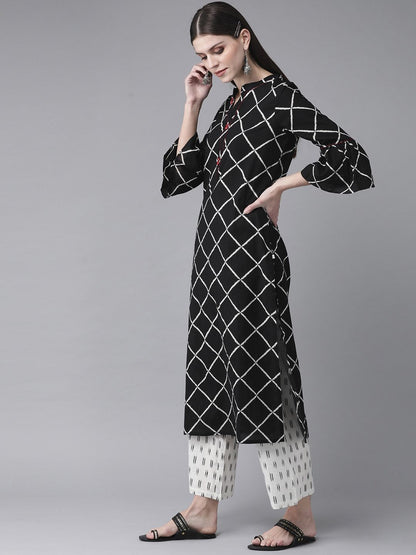 Women's  Black & White Checked Kurta with Palazzos