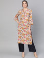 Women's  Cream-Coloured & Navy Blue Printed Kurta with Palazzos