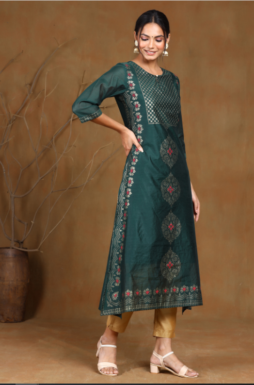 Women's Modal Chanderi Printed Straight Kurta