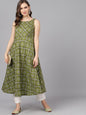 Women's  Olive Green & White Printed Anarkali Kurta