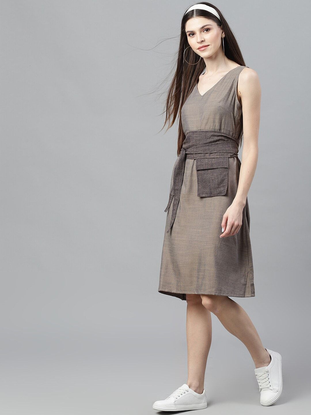 Women's  Grey Solid A-Line Dress