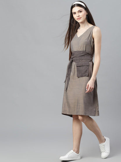 Women's  Grey Solid A-Line Dress