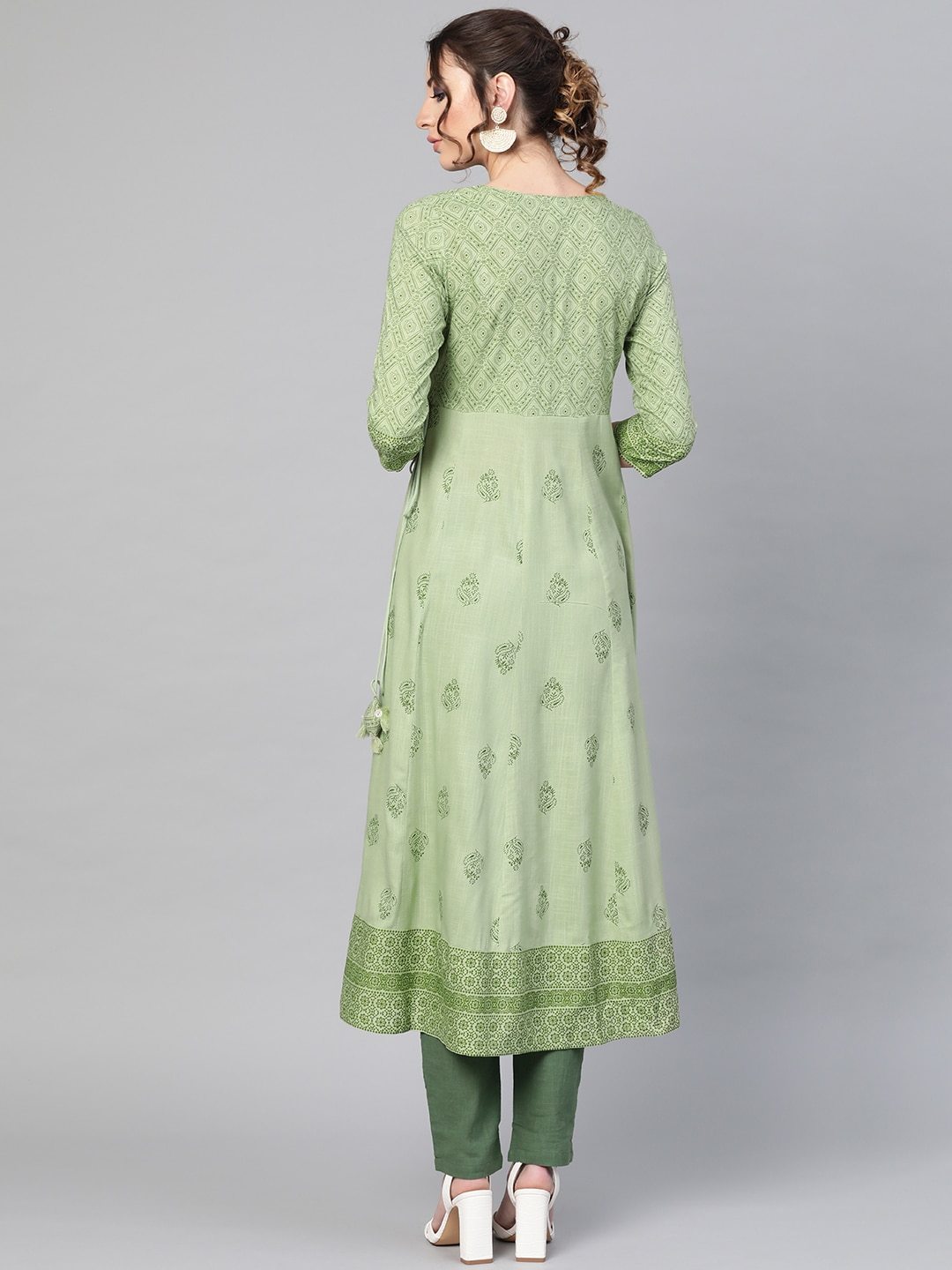 Women's  Green Printed Anarkali Kurta