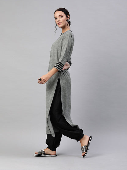 Women's Grey Chambray Button Down Kurta