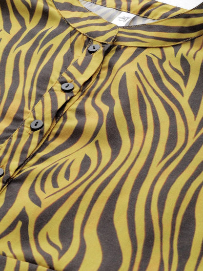 Women's  Yellow Printed A-Line Dress