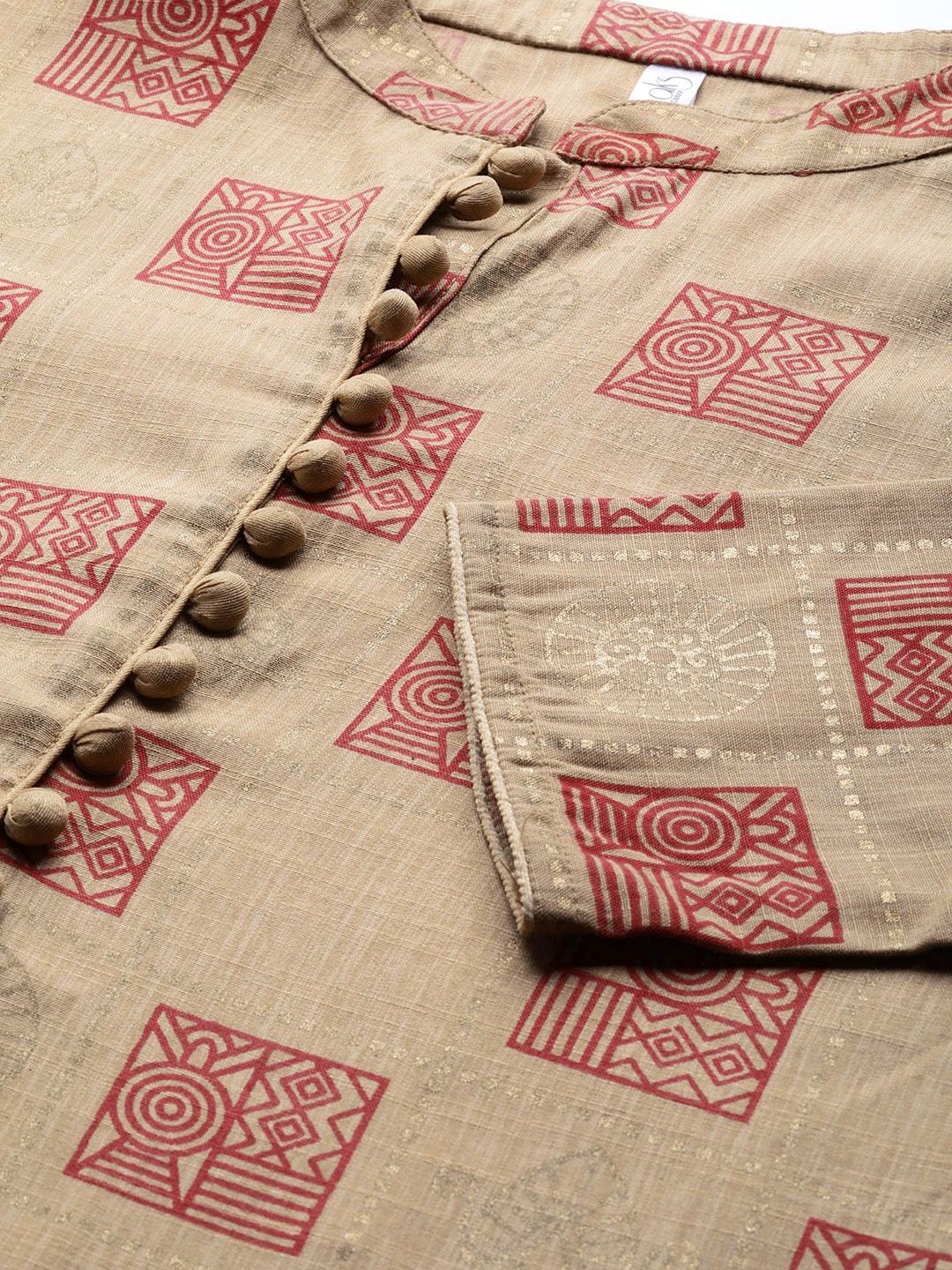 Women's  Beige & Maroon Printed Kurta with Palazzos
