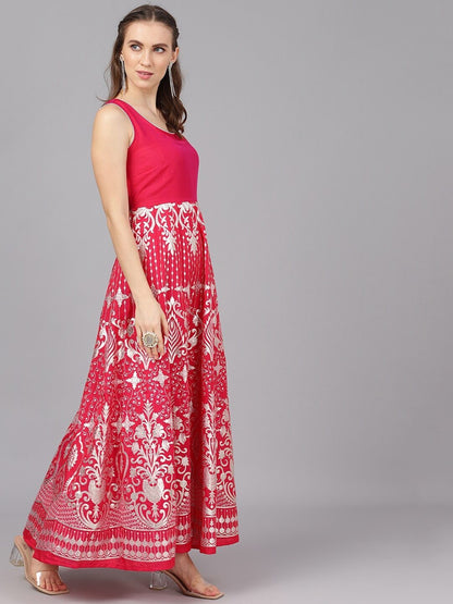 Women's  Pink Printed Maxi Dress